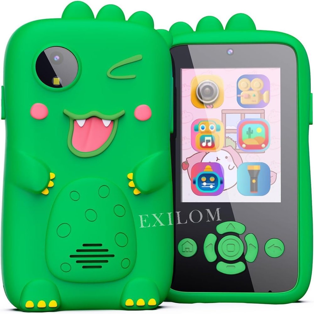 SproutNest Kids Smartphone Toy with MP3 Music Player- Dual Camera for Selfies- in Built Games 2.4" Screen 8MP Camera Toys for Boys & Girls (Dinosaur Green)