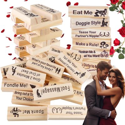 Zoacrn Lust Tower - Adult Game for Couples, 48Pcs Super Naughty Stacking Blocks, Gift Ideas, Wooden Tumbling Tower for Grown Ups