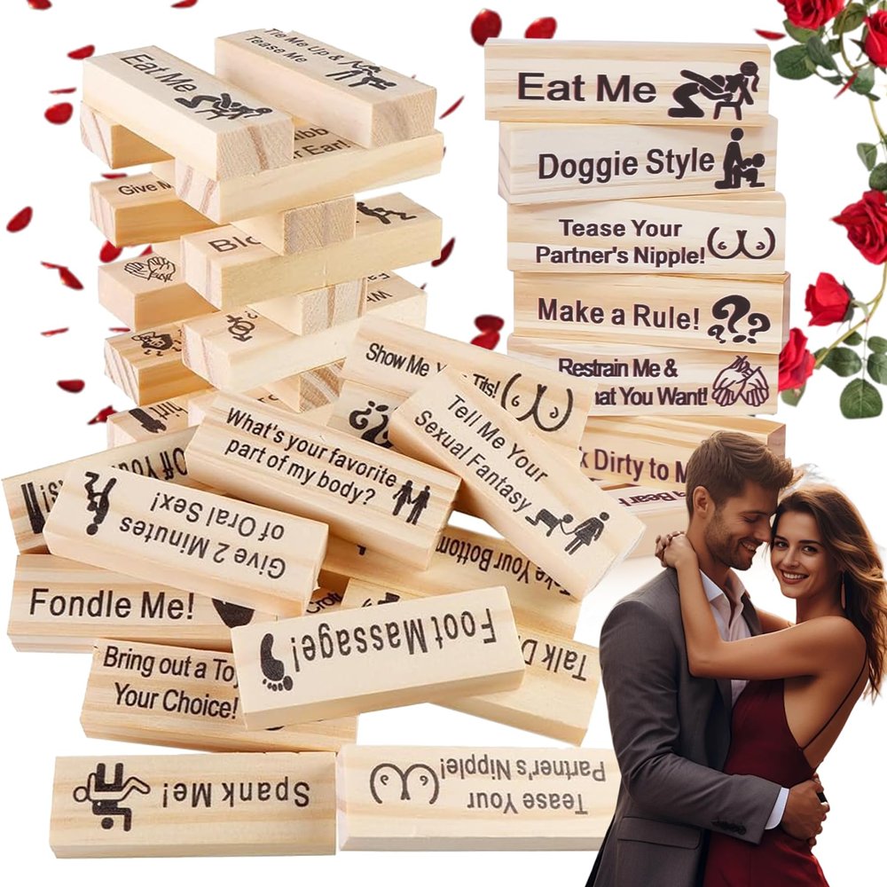 Zoacrn Lust Tower - Adult Game for Couples, 48Pcs Super Naughty Stacking Blocks, Gift Ideas, Wooden Tumbling Tower for Grown Ups