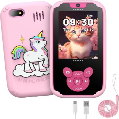 SproutNest Kids Smartphone Toy with MP3 Music Player- Dual Camera for Selfies- in Built Games 2.4" Screen 8MP Camera Toys for Boys & Girls (Unicorn Smartphone Pink)