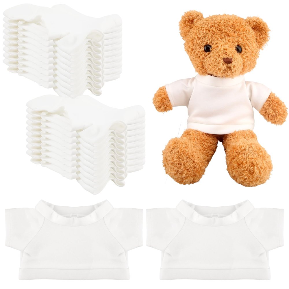 20 Pcs Stuffed Animal Toy White Clothing Sublimation Blank Bear Clothes Include 10 Teddy Bear Blank Hoodie 10 Teddy Bear White Shirt for 15 Inch Stuffed Bears Dolls DIY (Color Style 2)