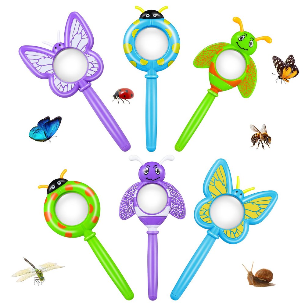 6Pcs Bug Magnifier for Kids, Handheld Butterfly Bee Ladybug Magnifying Glass, Kids Insect Magnifying Glass for Boys and Girls Gift Outdoor Activities