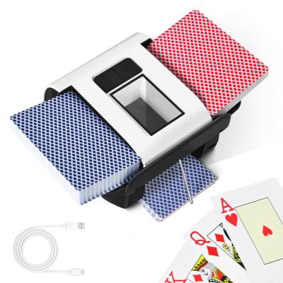 2 Decks Quiet & Rechargeable Card Shuffler, 2000 MAh Rapid Shuffling Automatic Electric Shuffler for Casino Card Game, Poker, Phase 10, Blackjack, Texas Hold'em, Home Card Games