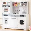 HONEY JOY Kids Kitchen Playset, Wooden Play Kitchen for Toddlers, Water Dispenser, Stove, Faucet, Microwave, Washing Machine, Utensils, Little Chef Pretend Toy Kitchen Set for Boys Girls, White view 1