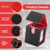 Stepane MTG Deck Box, Double Display Window MTG, Commander Deck Box Fits 120+ Single Sleeved Cards, PU Leather Magnetic Closure Card Box with 2 Dividers&2 Toploaders for TCG, CCG, Black/Red view 2