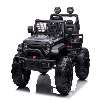 24V 2 Seaters Kids Ride On Car with Remote Control, 20 Large Seat 15.5" Large Wheels Truck, Electric Vehicle Car with Light, Storage Space, Bottle Holder,Music, Horn,USB for 3+ Years,Black