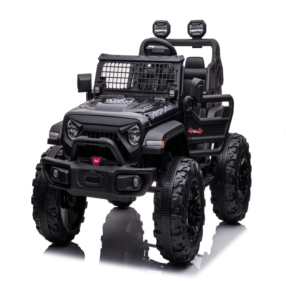 24V 2 Seaters Kids Ride On Car with Remote Control, 20 Large Seat 15.5" Large Wheels Truck, Electric Vehicle Car with Light, Storage Space, Bottle Holder,Music, Horn,USB for 3+ Years,Black