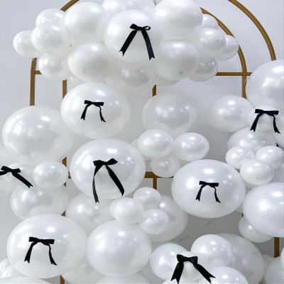185pcs Double Stuffed Pearl White Balloon Arch Kit with Black Bows