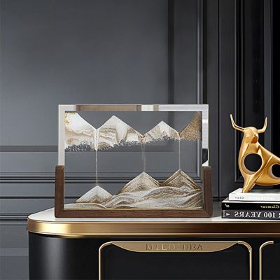 ADFLTFC Moving Sand Art Picture Sand Art Liquid Motion Glass Relaxing Desktop Decorations Wooden Frame Perfect Quicksand Decor & Relaxation Desk Toy for Home and Office(A)