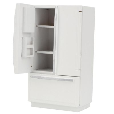 1:12 Wooden Refrigerator Model, Mini Dollhouse Refrigerator Model with Openable Drawer for Dollhouse Decor (White