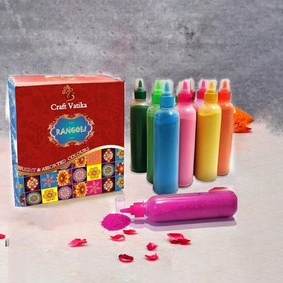 12 Rangoli Colour Powder Tube Kit, Diwali Decoration Items Bottles Tool Floor Art Rang for Home Navratri Pongal Pooja Mandir Decor (Pack of 12) (1 Box- 12 Bottle)