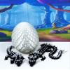 3D Printed Dragons with Dragon Egg, Articulated Mother and Child Dragons, Black and White Cherry Blossom Baby Dragon, Fidget ADHD Autism Toy MCD-019-004-BLK-WE view 1