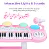 Best Choice Products 37-Key Kids Electronic Musical Instrument Piano Learning Toy Keyboard w/ Multiple Sounds, Lights, Microphone, Stool - Light Pink view 2