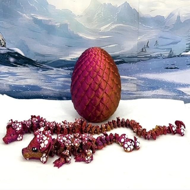 3D Printed Dragons with Dragon Egg, Articulated Mother and Baby Dragons, Red Purple Gold Mushroom Dragons, Fidget ADHD Autism Toy MCD-025-005-RPG