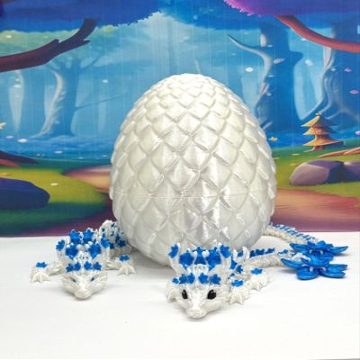 3D Printed Dragons with Dragon Egg, Articulated Mother and Child Dragons, White and Pink Cherry Blossom Baby Dragon, Fidget ADHD Autism Toy MCD-017-004-WB-WE