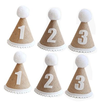 Alasum 6pcs Boy Girl Birthday Caps Cute Linen Party Hats for Boy Girl Comfortable Eye-catching for Birthday Celebrations Photo Props Creative Costumes for Boys and Girls