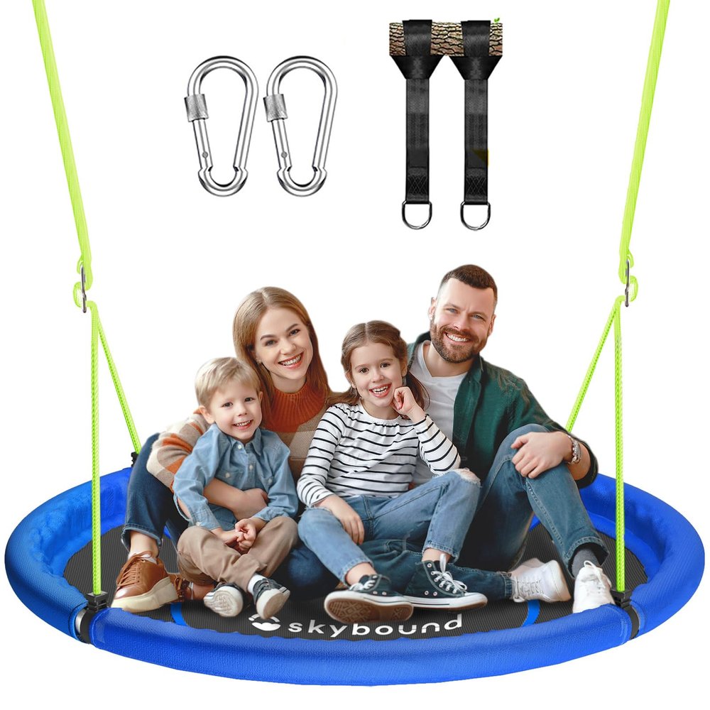 43" Tree Swing 600LB Weight Capacity with Hanging Carabiners, Waterproof Flying Saucer Swing for Kids Adults, Durable Outdoor Disc Swing for Backyard, Camping (Blue)