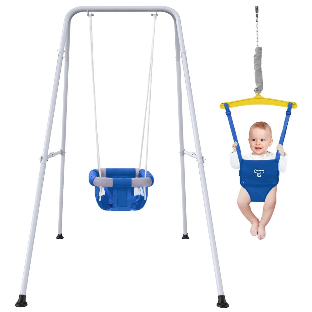 2 in 1 Baby Jumper with Swing - Indoor and Outdoor Use, Toddler Swing with Foldable Stand (Blue)