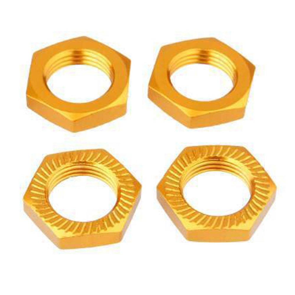 4PCS 17mm Wheel Nut Hex Adapter Thread Pitch 1.25mm for Some RC Hobby Model Car Hobao Wheel Nut 1/8 RC Model Car Accessorys(Gold)