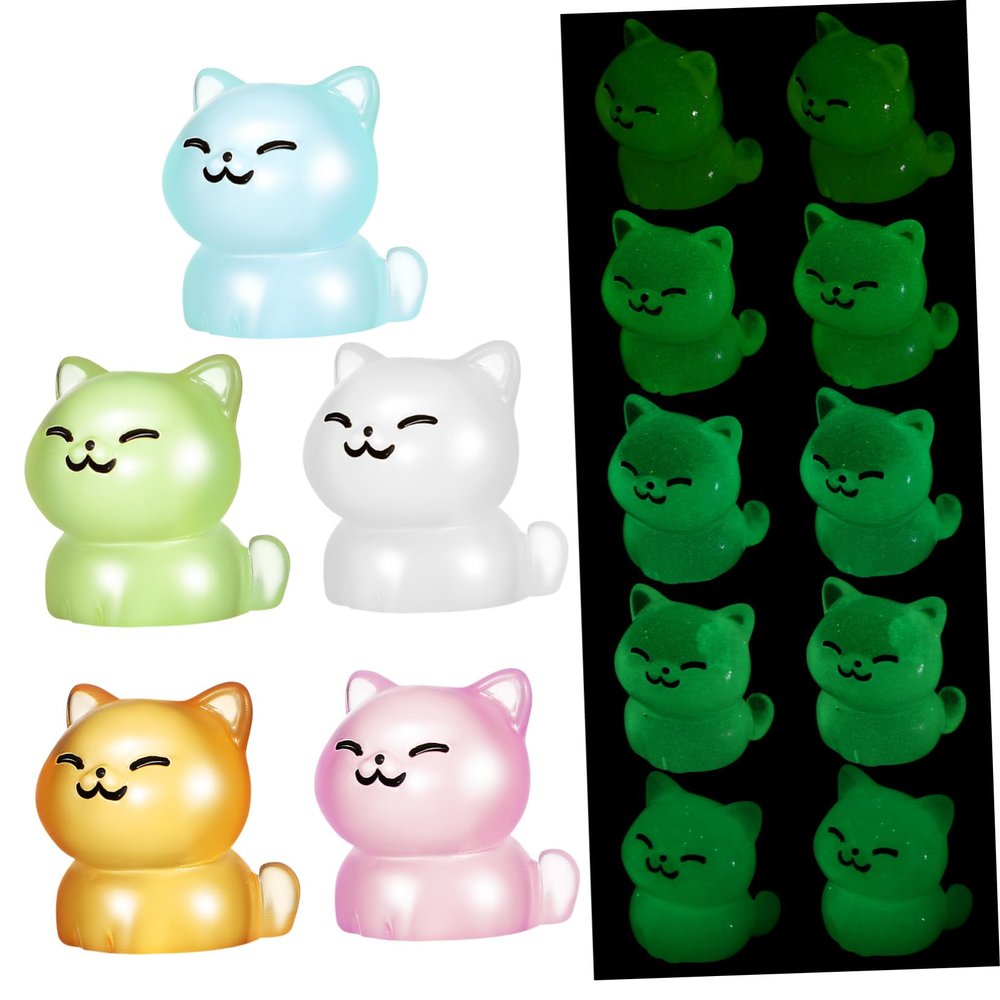 BESTonZON 20pcs Realistic Miniature Cats Resin Toys Glow Dark Tiny Stuff for Dollhouse Decorations