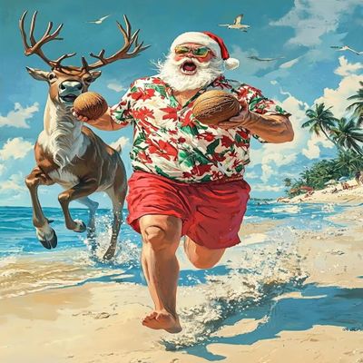 1000 Piece Adult Wooden Puzzle, (Santa Claus Running on The Beach) Challenging Gift for Jigsaw Puzzle Lovers, Enjoy Happy Time with Friends, Room Wall Decoration Gifts for Friends