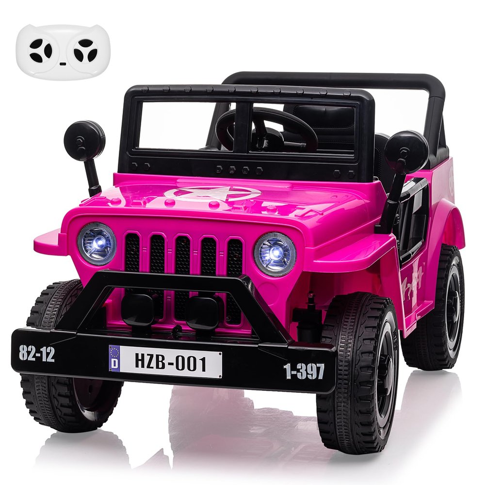 12V Electric Ride On TruckRide On Car Truck with Remote Control, Spring Suspension, Various Speeds, Led Lights, Music, and Safety Belt, Electric Ride On Car Toys for Kids 3+,Pibk
