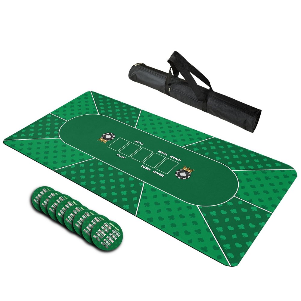 LENGAMPLAY Poker Mat, 8-10 Players Texas Holder Poker Table Top - 70" x 35" Poker Topper for Tables - Poker Game Mat with 8 Coasters in Gift-Ready and Zipper Storage Bag (Green, 70x 35inch)