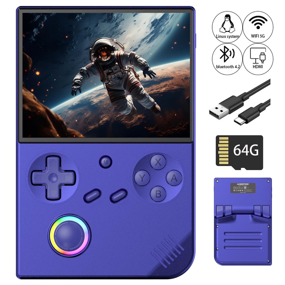 RG40XX V Retro Handheld Game Console with Linux System 4'' IPS Screen Built-in 64G Card Preloaded Games 4753+ RG 40XXV Portable Gaming Console RG40XXV Supports 5G WiFi HDMI Bluetooth 4.2 Blue