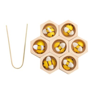 Amagogo 7 Pieces Sorting Matching Toy Wooden Bee Clamp Game Stacking Cups Color Recognition Balls Logical Thinking Suitable for Children Birth, Yellow