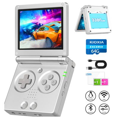 RG35XXSP Portable Flip Retro Handheld Game Console Linux System 3.5 '' IPS Screen Built-in 64G TF Card Pre-Installed 5532 Games RG35XX SP Clamshell Games Console Supports 5G WiFi Bluetooth HDMI Silver