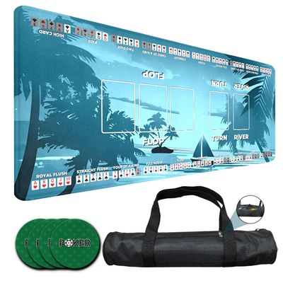 LENGAMPLAY Poker Mat, 4-6 Players Texas Holder Poker Rubber Mat - 35" x 16 Foldable Poker Topper with 4pcs Non-Slip Coasters for Tables in Zipper Storage Bag (Blue3-S, 35x 16inch)
