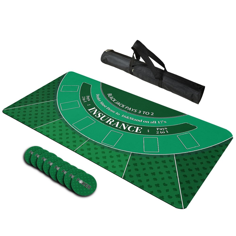 LENGAMPLAY Poker Mat, 8-10 Players Texas Holder Poker Table Top - 70" x 35" Poker Topper for Tables - Poker Game Mat with 8 Coasters in Gift-Ready and Zipper Storage Bag (Green2, 70x 35inch)