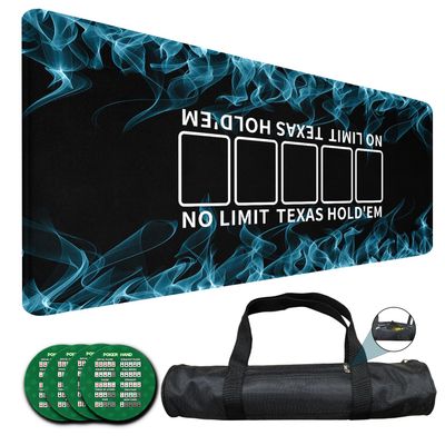 LENGAMPLAY Poker Mat, 4-6 Players Texas Holder Poker Rubber Mat - 35" x 16 Foldable Poker Topper with 4pcs Non-Slip Coasters for Tables in Zipper Storage Bag (Blue1-S, 35x 16inch)