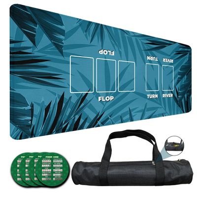 LENGAMPLAY Poker Mat, 4-6 Players Texas Holder Poker Rubber Mat - 35" x 16 Foldable Poker Topper with 4pcs Non-Slip Coasters for Tables in Zipper Storage Bag