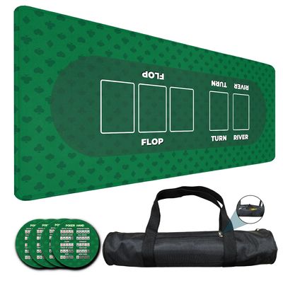 LENGAMPLAY Poker Mat, 4-6 Players Texas Holder Poker Rubber Mat - 35" x 16 Foldable Poker Topper with 4pcs Non-Slip Coasters for Tables in Zipper Storage Bag (Green2-S, 35x 16inch)
