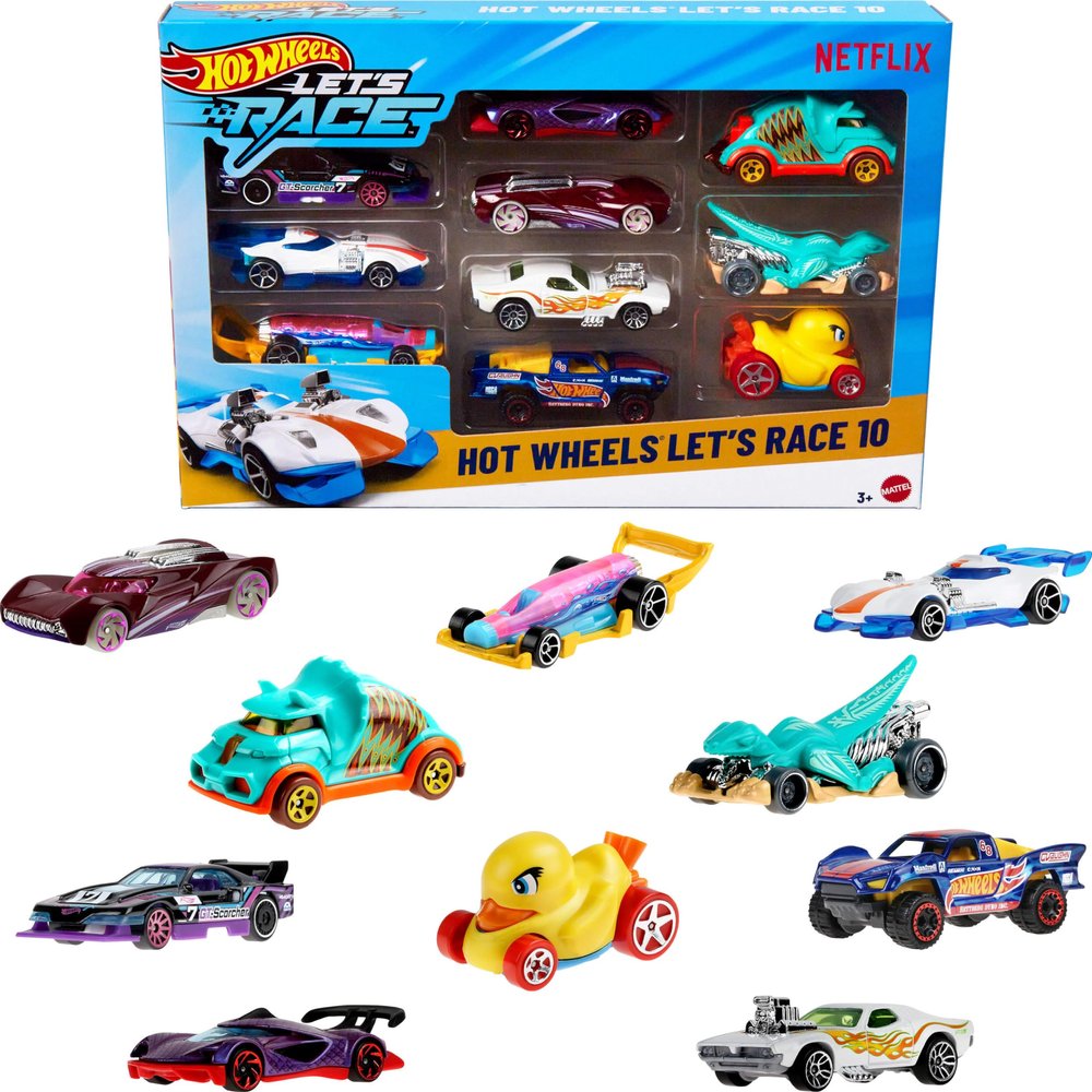 Hot Wheels Toy Cars & Trucks, Lets Race 10-Pack, Set of 10 1:64 Scale Vehicles from The Animated Netflix Show for Play or Display (Styles May Vary) (Amazon Exclusive)