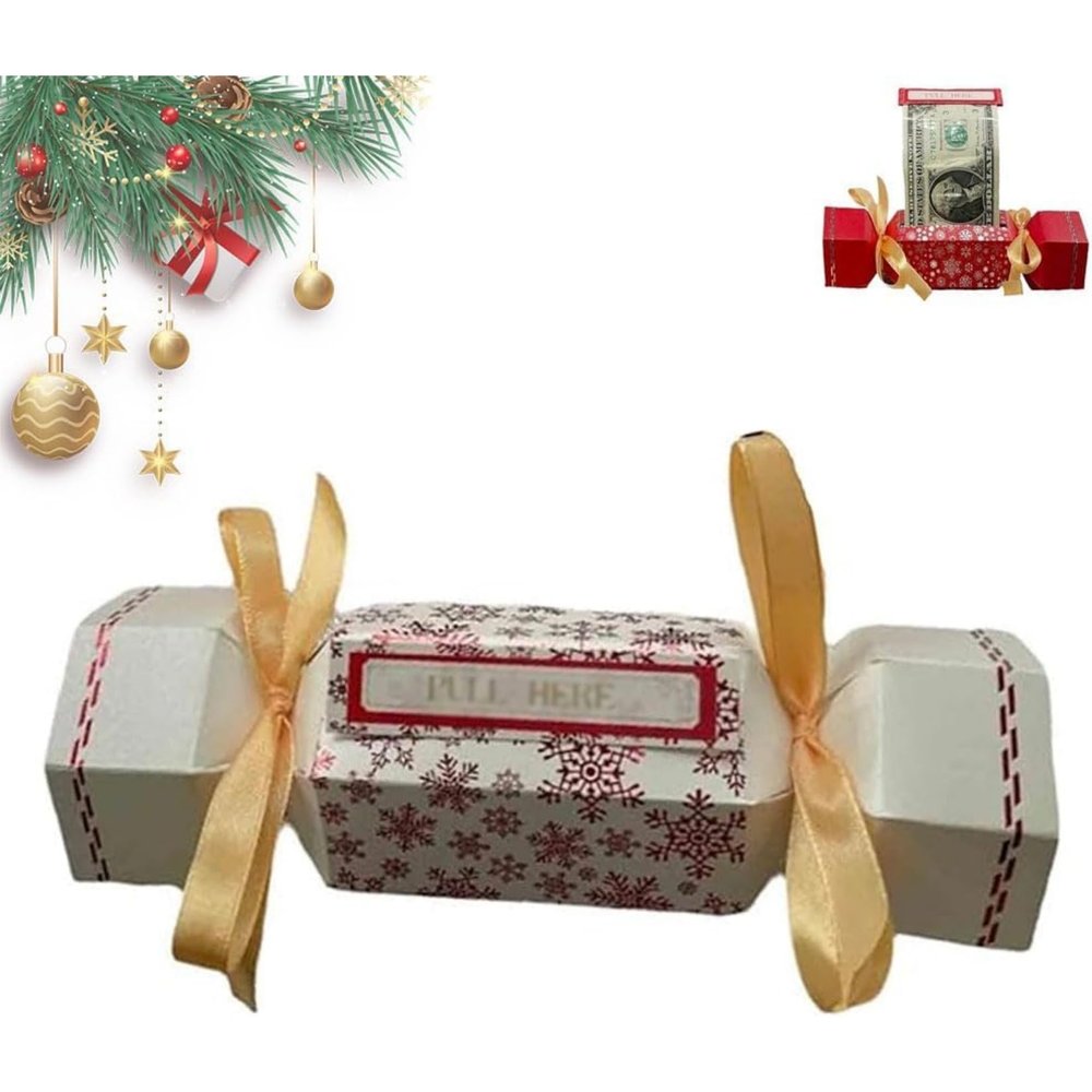 Christmas Surprise Money Pull Pouch Christmas Money Holders for Cash- Rectangle DIY Rectangle Christmas Money Pull Pouch Kit Christmas PouchFun Ways to Give Cash (Candy Cane) (White)
