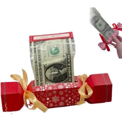 Christmas Surprise Money Pull Pouch Christmas Money Holders for Cash- Rectangle DIY Rectangle Christmas Money Pull Pouch Kit Christmas PouchFun Ways to Give Cash (Candy Cane) (Red)