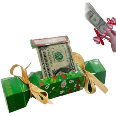 Christmas Surprise Money Pull Pouch Christmas Money Holders for Cash- Rectangle DIY Rectangle Christmas Money Pull Pouch Kit Christmas PouchFun Ways to Give Cash (Candy Cane) (Green)