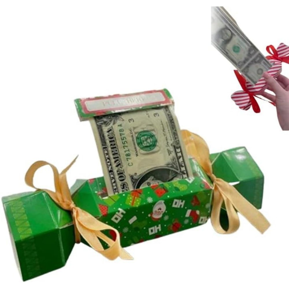 Christmas Surprise Money Pull Pouch Christmas Money Holders for Cash- Rectangle DIY Rectangle Christmas Money Pull Pouch Kit Christmas PouchFun Ways to Give Cash (Candy Cane) (Green)
