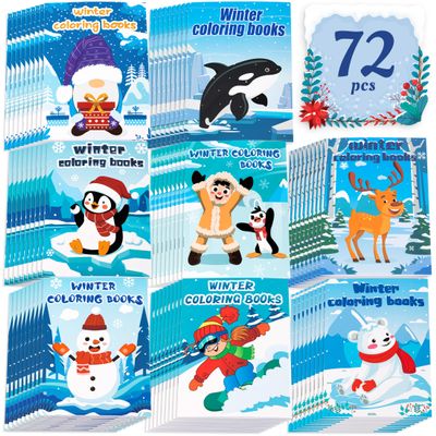 90shine 72PCS Winter Coloring Books for Kids, Christmas Party Favors in Bulk Goodie Bag Stocking Stuffers Gifts Ages 2-4 3-5 4-8