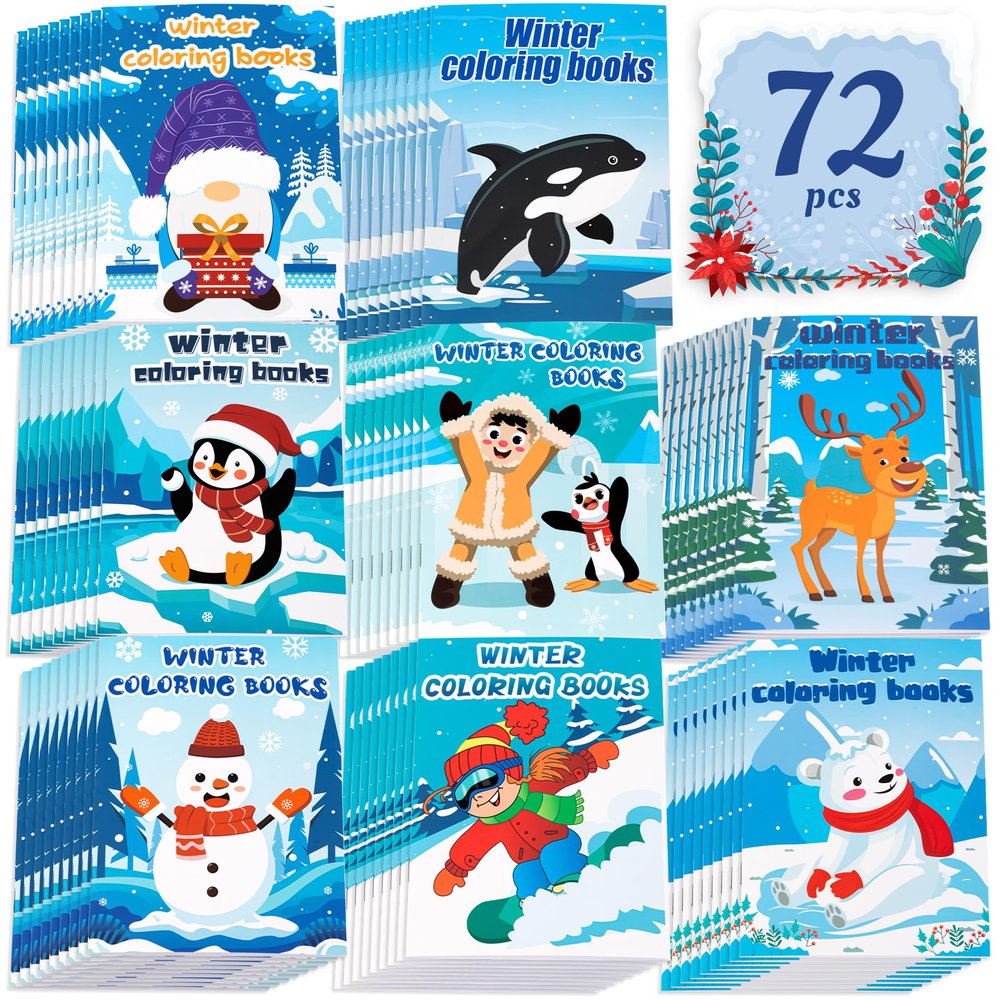 90shine 72PCS Winter Coloring Books for Kids, Christmas Party Favors in Bulk Goodie Bag Stocking Stuffers Gifts Ages 2-4 3-5 4-8