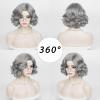 Aicos 5PCS Old Lady Wig Set for Women Grey Grandma Wig with Glasses & Pearl Necklace for Halloween Costume Party view 3