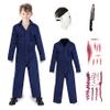 4PCS Halloween Costume Mask Kids Scary Killer Costume for Boys Jumpsuit Costumes Outfits with Stickers (White mask, XL) view 1