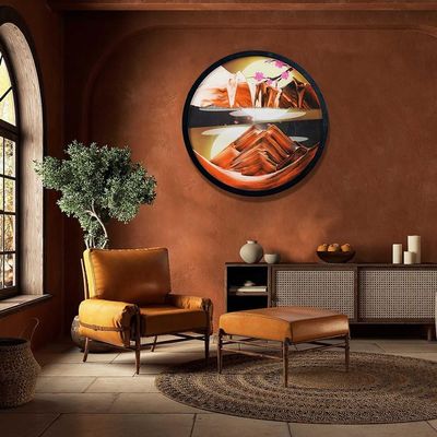 3D Dynamic Sand Art Liquid Motion, 17.4in Round Glass Moving Sand Art Picture Sandscapes In Motion Round Glass 3D Deep Sea Sandscape In Motion Display Flowing Sand Frame Relaxing Desktop Home Office(I
