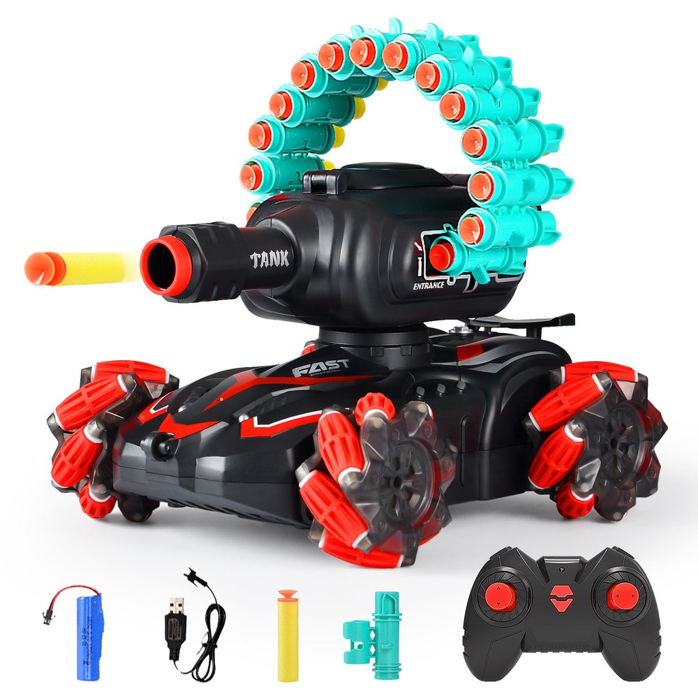 BOKSYUR Rc Car Shoot SoftBullet,Fits for Nerf,Rc Tank That Shoots,Battle ANK with Remote Control Tank That Shoots Foam Darts-Stunts,16Foam Darts- Birthday Presents ForKids 7 8 9 10 11 Year Oldred