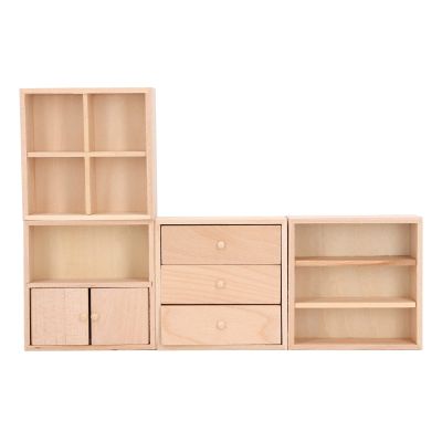 4 Miniature Wooden Dollhouse Cabinets Set, Simple Design, Practical and Lifelike Decoration for 1/12 Dollhouse, Suitable for Placing Green Plants, Enamels, Books