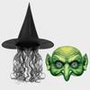 AYILUOBE Women's Witch Wig Hat Mask Set Spooky Green Face Goblin Wizard Mask Evil Zombie Mask Creepy Cosplay Party Halloween Costume view 2