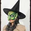 AYILUOBE Women's Witch Wig Hat Mask Set Spooky Green Face Goblin Wizard Mask Evil Zombie Mask Creepy Cosplay Party Halloween Costume view 4