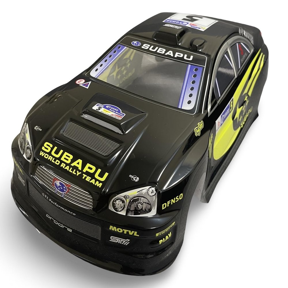 1/10 Scale RC Drift Racing Touring On Road Car Painted Body Shell, No Cut, Subaru STI Style, 190mm, Black/Yellow